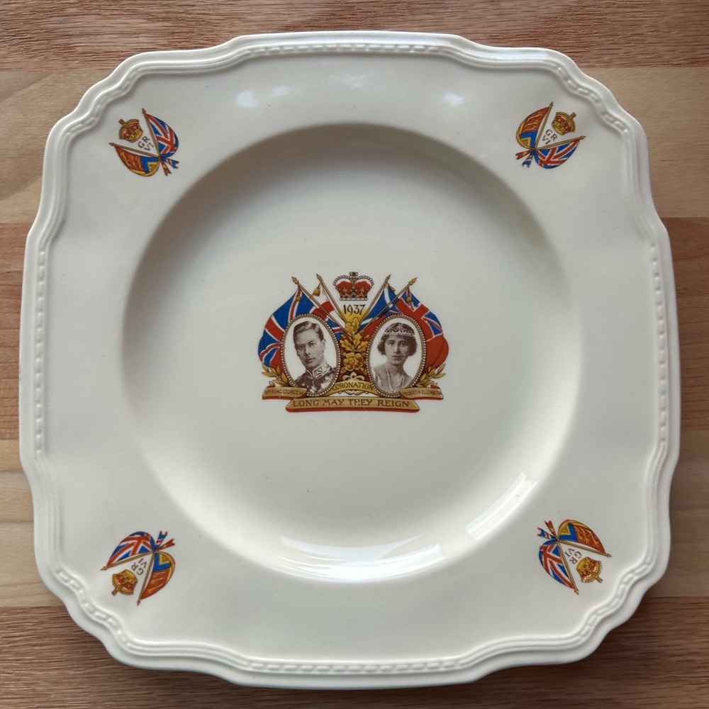👑1937 Antique Royal Coronation King George VI & Queen Elizabeth Plate Royalcore